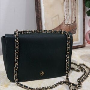 Tory Burch Dark Green Leather Crossbody Bag